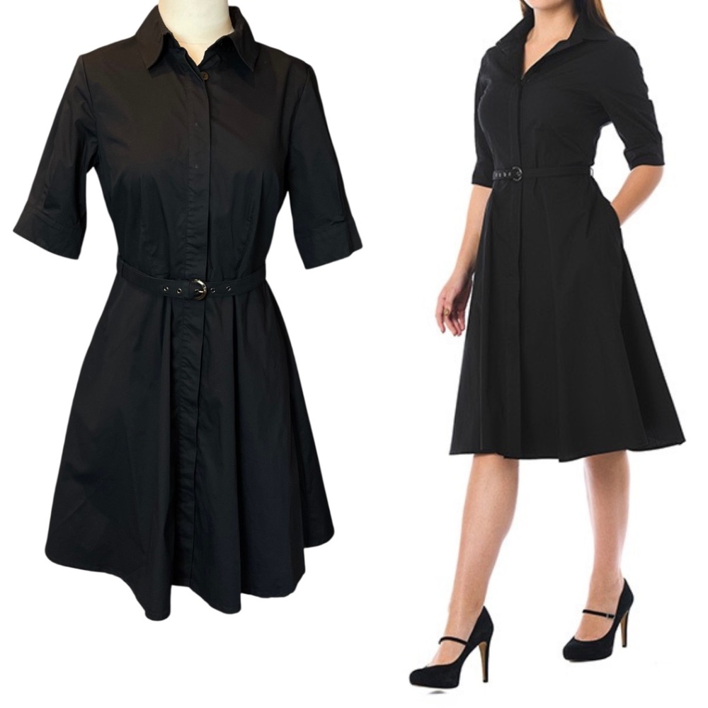 eShakti Cotton Poplin Belted Shirtdress